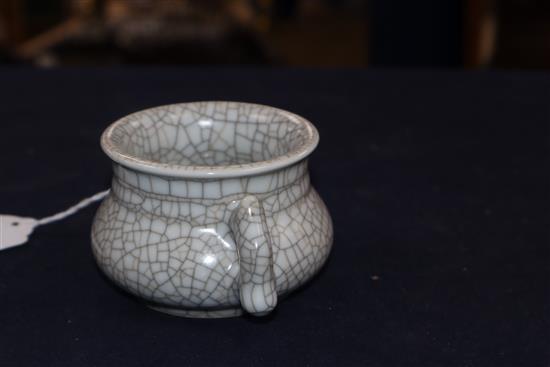 A small two handled crackleware Chinese censer height 6cm